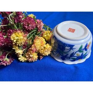 Takahashi Porcelain Japanese Rice Trinket Cup Bowl 4x2 Blue White Floral